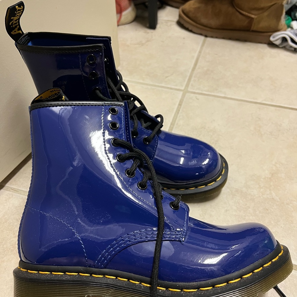 Dr. Martens Blue Patent Leather Boots